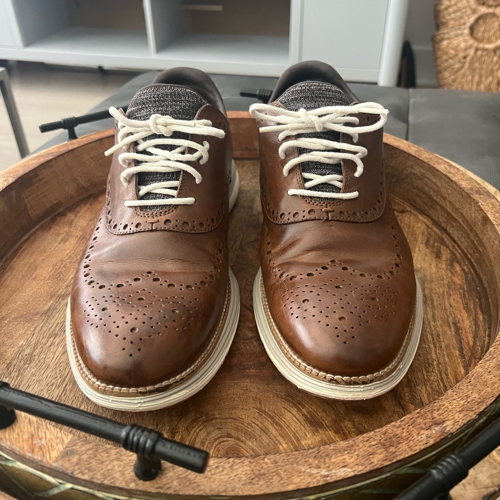 Cole Haan Brown and White Oxford Derbys with Brogue Detailing
